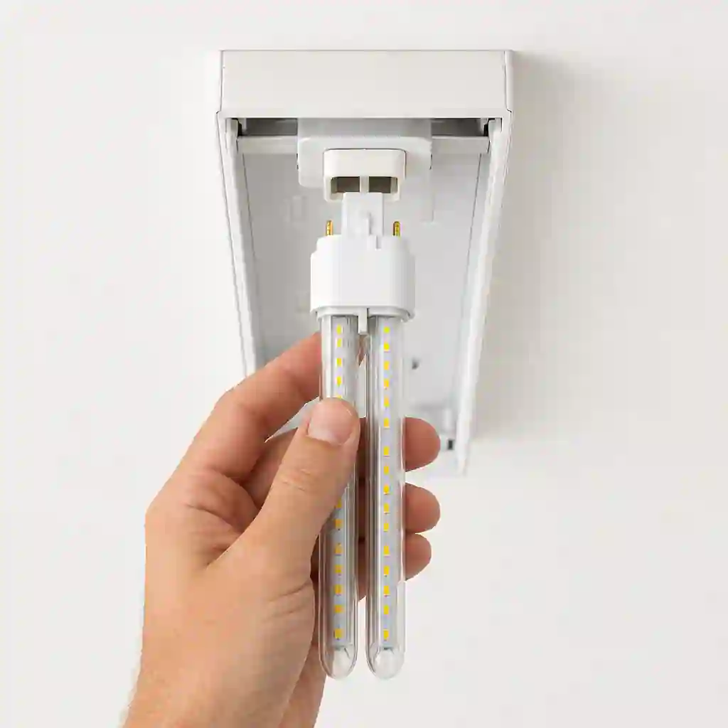 Zasunutí LED žárovky do objímky G24D-3 ve stropním svítidle